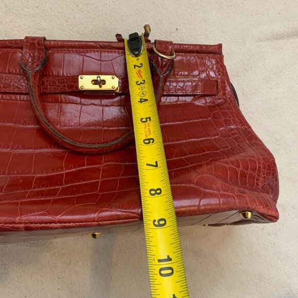 Designer Large Slate Red Crocodile Satchel Bag Made in Italy - Picture 13 of 16
